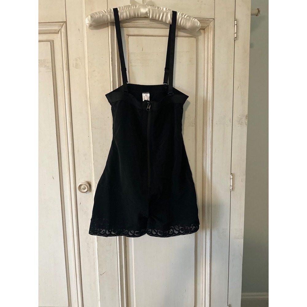 Shapellx Women Black Shapewear Bodysuit Zipper Front Lace Trim 2XL